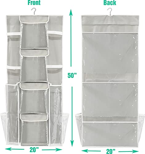 Double-Sided Hanging Gift Wrap Organizer with Pockets, Gray