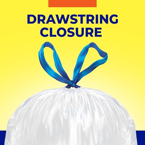 13 Gallon Tall Kitchen Trash Bags - Drawstring Unscented White (45 Count)