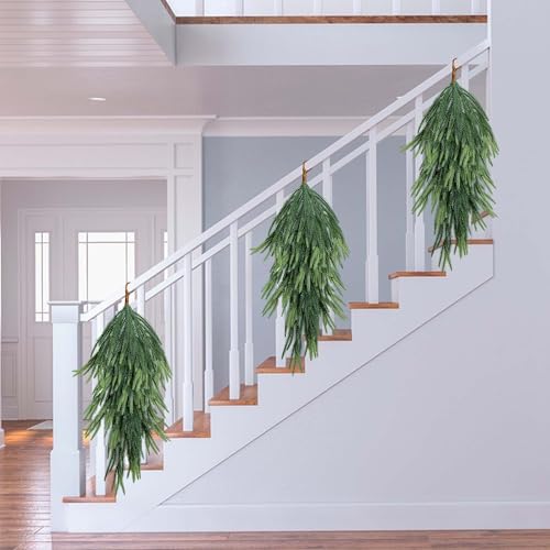 28-Inch Faux Norfolk Pine Christmas Teardrop Door Swags - Set of 2