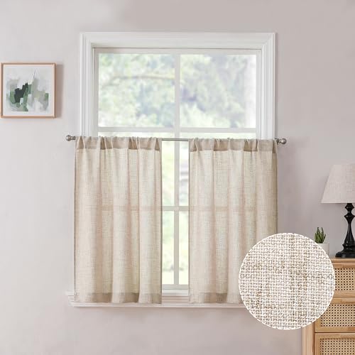 Short Linen Tier Curtains - Rod Pocket Light Filtering, 30x24 In, Set of 2