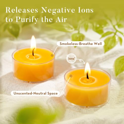 Ashlux 100 Pack Beeswax Tea Lights Candles Unscented 4H Burn Natural