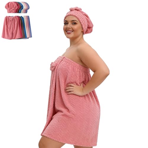 Plus Size Adjustable Bath Skirt Towel Wrap & Quick-Dry Hair Cap Set