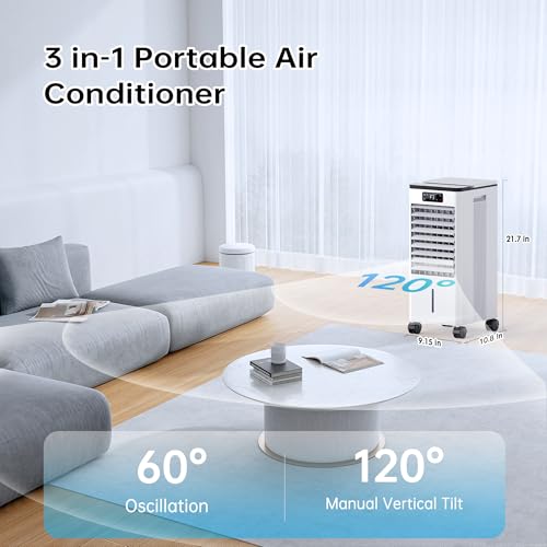 4-in-1 Evaporative Air Cooler & Swamp Cooler with 2-Gallon Tank and Remote