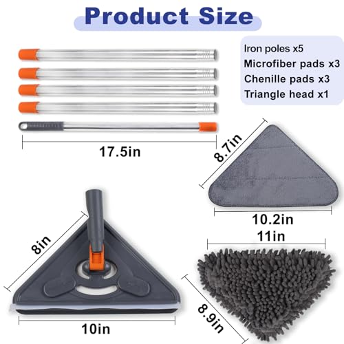 Wall & Ceiling Cleaning Mop with 79" Long Handle, Squeegee & 6 Pads
