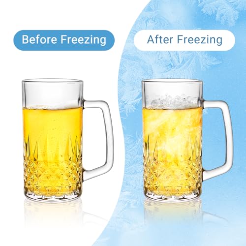 20oz Crystal Beer Mugs with Handle - Set of 2 Freezer-Safe Glass Steins