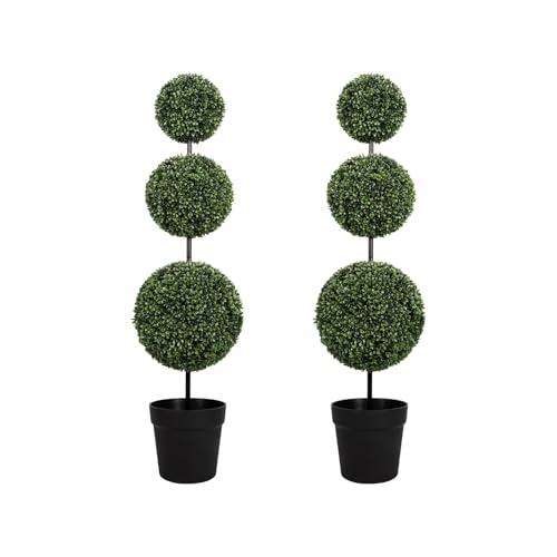 3ft UV-Resistant Artificial Triple Ball Boxwood Topiary Trees, Set of 2