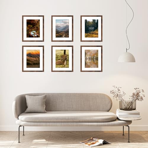 11x14 Wood Picture Frame with 8x10 Mat - Deep Brown Wall Hanging Frame