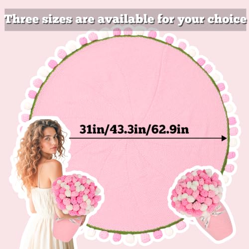 LOKOZ Pink Rose Crochet Flower Bouquet Blanket 31x31 Inches – Gift for Women