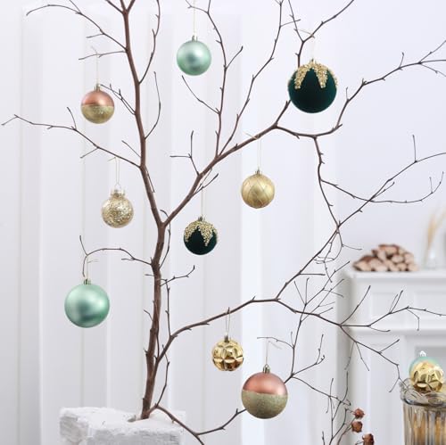 12ct 2.36 In Green Gold Velvet Baubles For Tabletop Christmas Tree