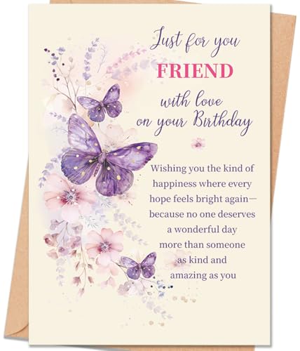 Floral Butterfly Birthday Card for Friend - Premium 300gsm Cardstock