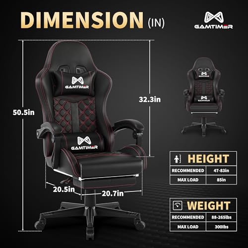 Ergonomic Gaming Chair with Footrest, 400lb Capacity, Lumbar Support (Black)