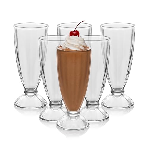 Vintage Milkshake Glasses - 12oz Soda Fountain Sundae Cups, Set of 6