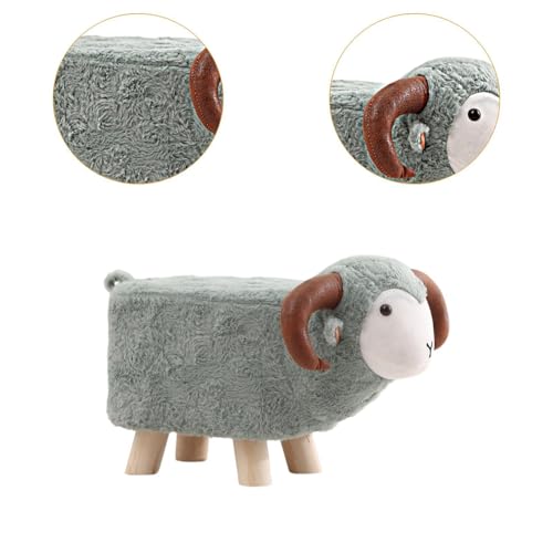 Animal Sheep Footstool Ottoman - Soft Teddy Velvet Kids Stool with Wood Legs