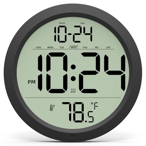 8-Inch Digital Wall Clock with Temperature, Date Display and Auto-DST