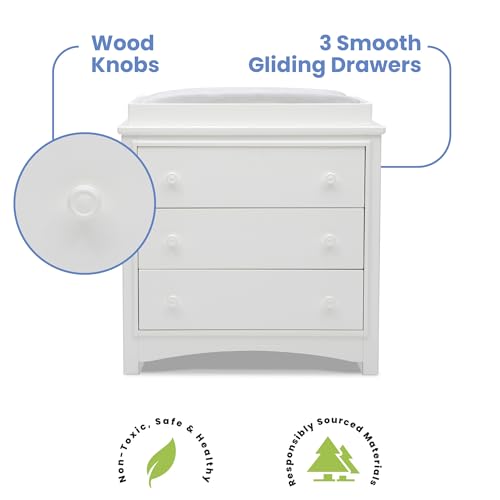 3-Drawer Nursery Dresser with Removable Changing Top, Bianca White