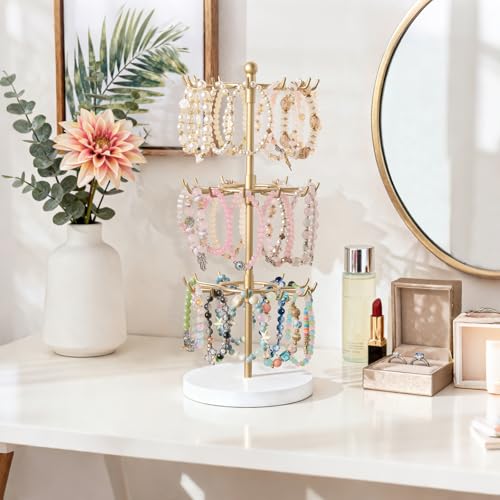 3-Tier Rotating Bracelet Display Stand, Height Adjustable Jewelry Organizer