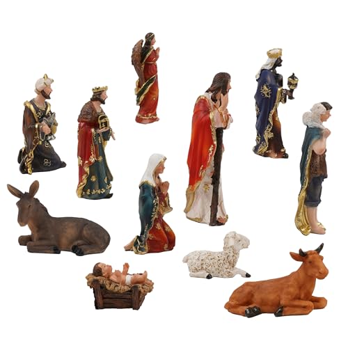 6-Inch Nativity Set of 11 Resin Hand-Painted Christmas Figures - Holiday Decor