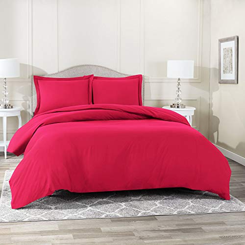 Hot Pink Queen Duvet Cover - 100% Cotton, Zipper Closure, 800 Thread Count