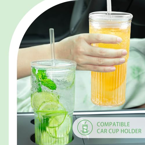 20oz Glass Tumbler Set with Lids and Straws - 2 Pack Borosilicate Cups