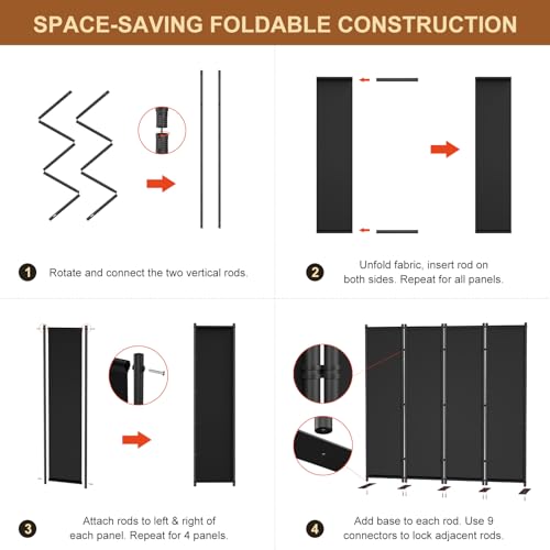 4-Panel Folding Room Divider, 6ft Freestanding Privacy Screen for Office Home