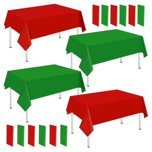 JarThenaAMCS 4Pcs Christmas Plastic Tablecloth Red Green Waterproof 54x108 Inch Holiday Party Decor