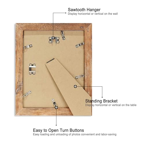 8x10 Rustic Wood Picture Frame with HD Tempered Glass for Wall or Tabletop