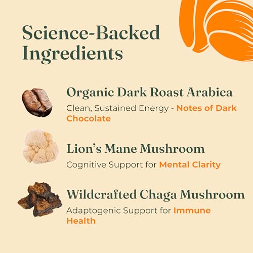 Organic Mushroom Ground Coffee with Lion's Mane & Chaga - Dark Roast (12 oz)