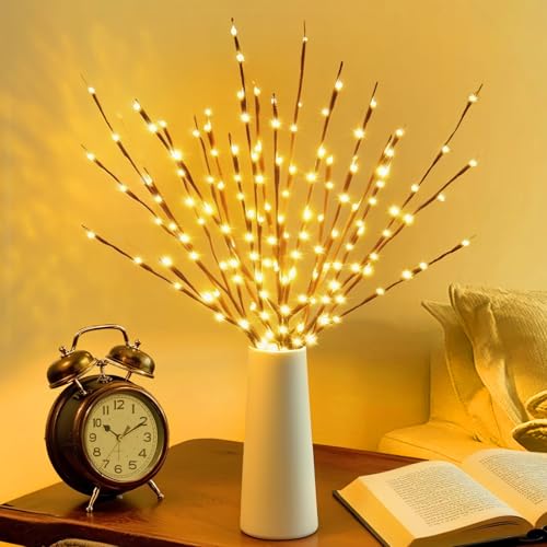 2-Pack Battery-Operated LED Willow Branch Lights, 30" Warm White Twigs