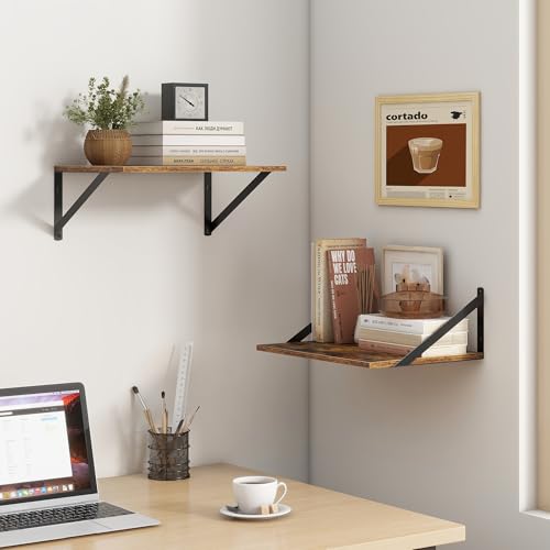 12-Inch Deep Floating Shelves - Set of 2 Rustic Wall Mounted Wood Shelves