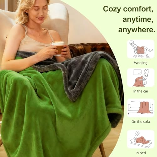 Electric Heated Throw Blanket, 50" x 60" Soft Flannel with 12 Heat Settings