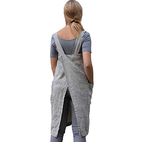 Cross Back Cotton Linen Pinafore Apron for Cooking and Gardening