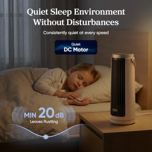 Mini Tower Fan, Quiet Oscillating Desk Fan with Remote, 12H Timer, White