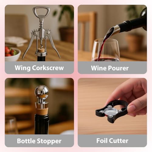 Premium Wine Opener Gift Set with Corkscrew Pourer & Bottle Stopper