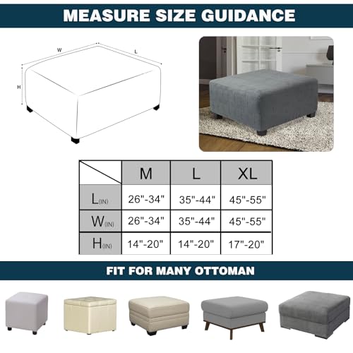 Medium Grey Stretch Jacquard Ottoman Cover - Soft Slipcover for Square Ottomans