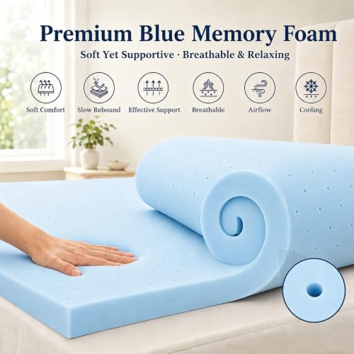 IULULU 3-Inch Cooling Gel Memory Foam Mattress Topper - Queen Size