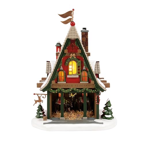 Reindeer Acres Stable Light Up Christmas Village Building, 8 Inch