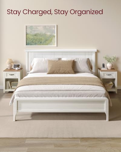 Farmhouse Nightstands with Charging Station, Set of 2 Bedside Tables