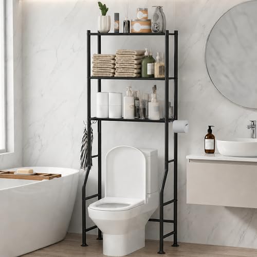 GloTika 3-Tier Over Toilet Storage Shelf - Freestanding Bathroom Organizer