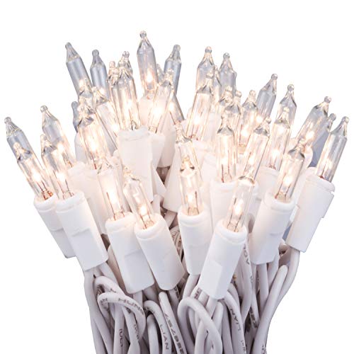 612 Vermont 100 Clear Mini Incandescent Christmas Lights on White Wire, 18 ft