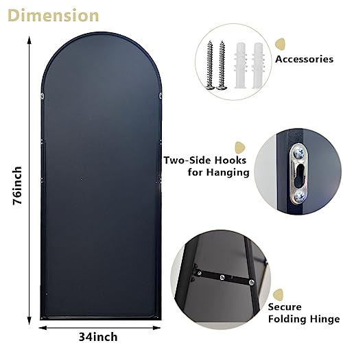 76" x 34" Arched Full-Length Floor Mirror, Black Aluminum Standing Mirror