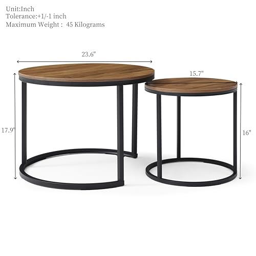 2-Piece Nesting Coffee Table Set with Faux Marble Top and Metal Frame