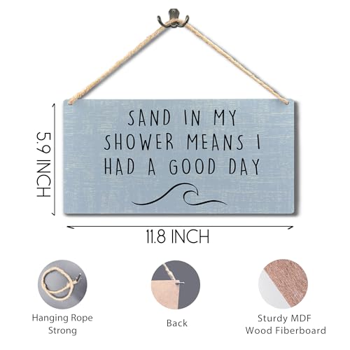 Sand in My Shower Wood Wall Sign, Coastal Beachy Room Decor, 12x6 Inch