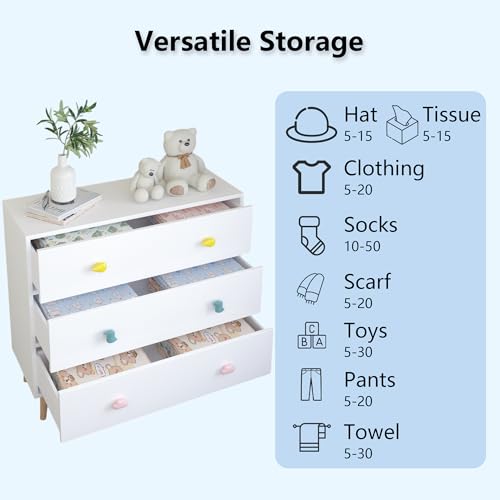 FHUKMZOI White 3-Drawer Baby Wardrobe with Safety & Modern Design