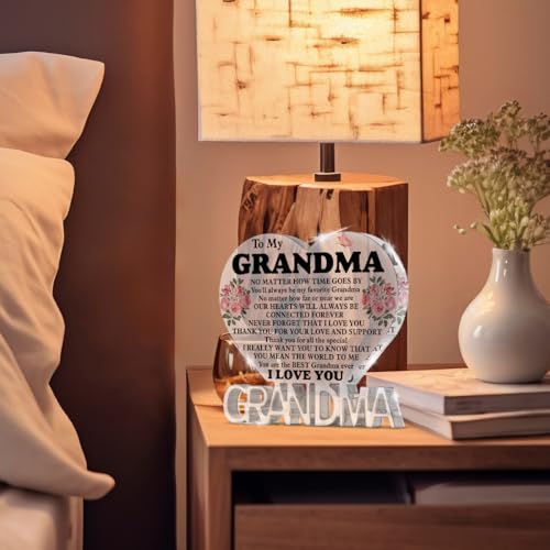Granddaughter & Grandson Gift - Grandmother Ever Heart Acrylic Sign Plaque