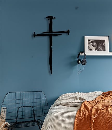 Minimalist Metal Cross Wall Art – 17-Inch Black Iron Religious Home Decor