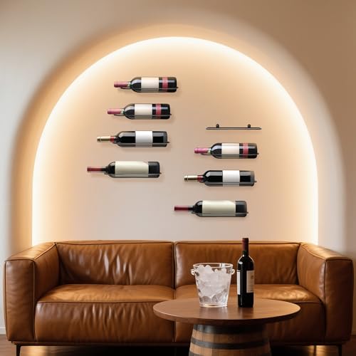 8-Bottle Wall Mounted Wine Rack - Metal Wine Bottle Storage Organizer