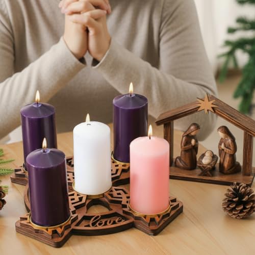 Wood Advent Candle Holder with Celtic Knot Design, 14 inch Christmas Wreath
