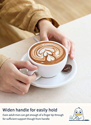 LE TAUCI White 6 oz Cappuccino Cups with Saucers Set of 4 - Ceramic Coffee Mug for Latte & Mocha