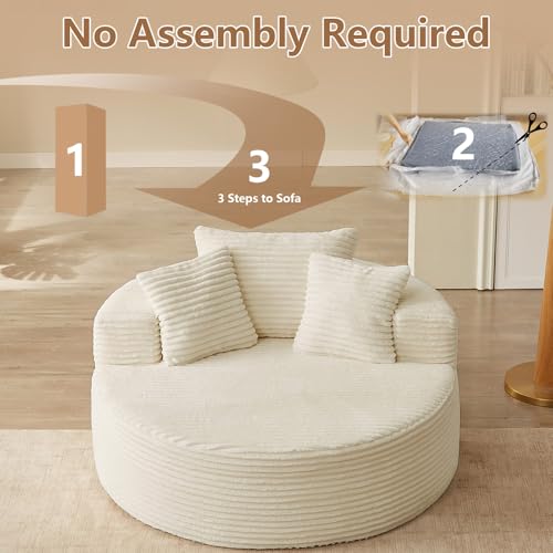 Oversized Corduroy Round Lounge Chair, Deep Seat Cloud Chaise Sofa
