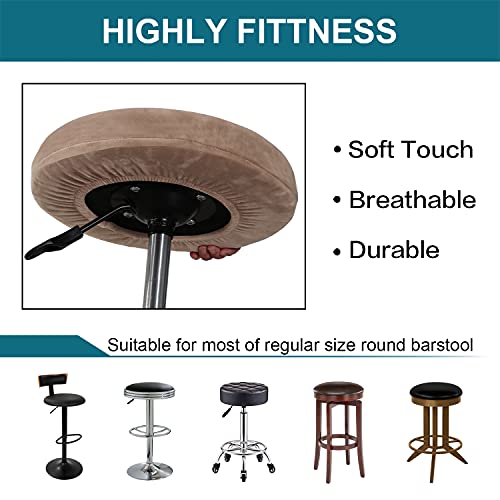Round Bar Stool Covers, 2-Pack Stretch Velvet Slipcovers, 16-18" Dia, Taupe